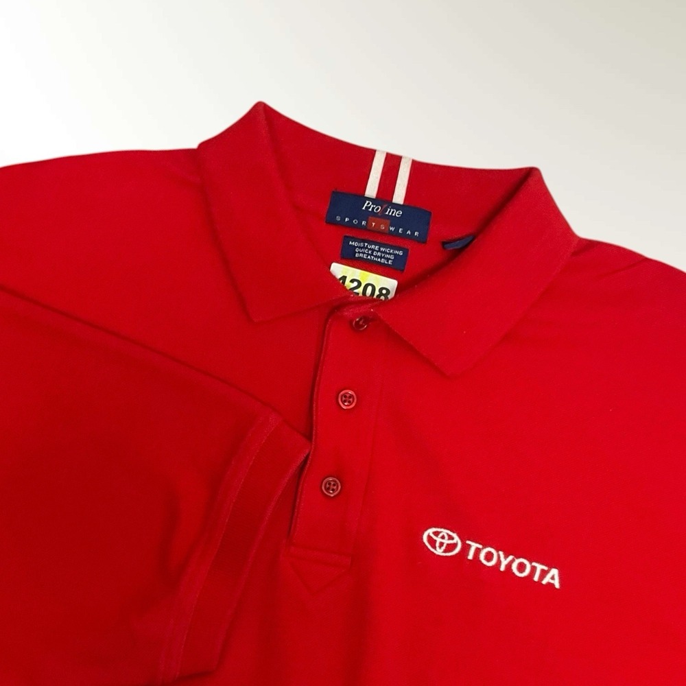 Vintage PRO LINE Red Polo Shirt Toyota Embroidered Logo Men's Polo Shirt Sz XL‎